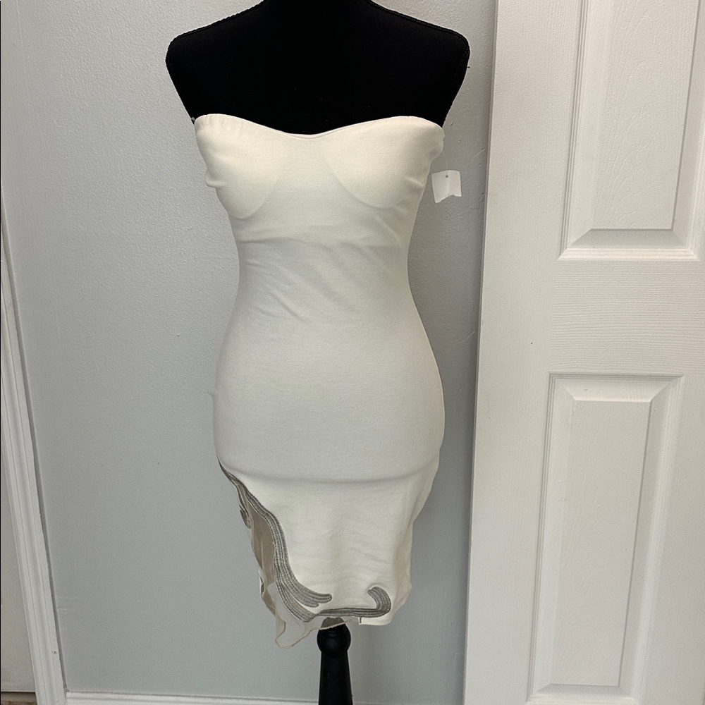 Symphony Cream Strapless Dress with Embroidery